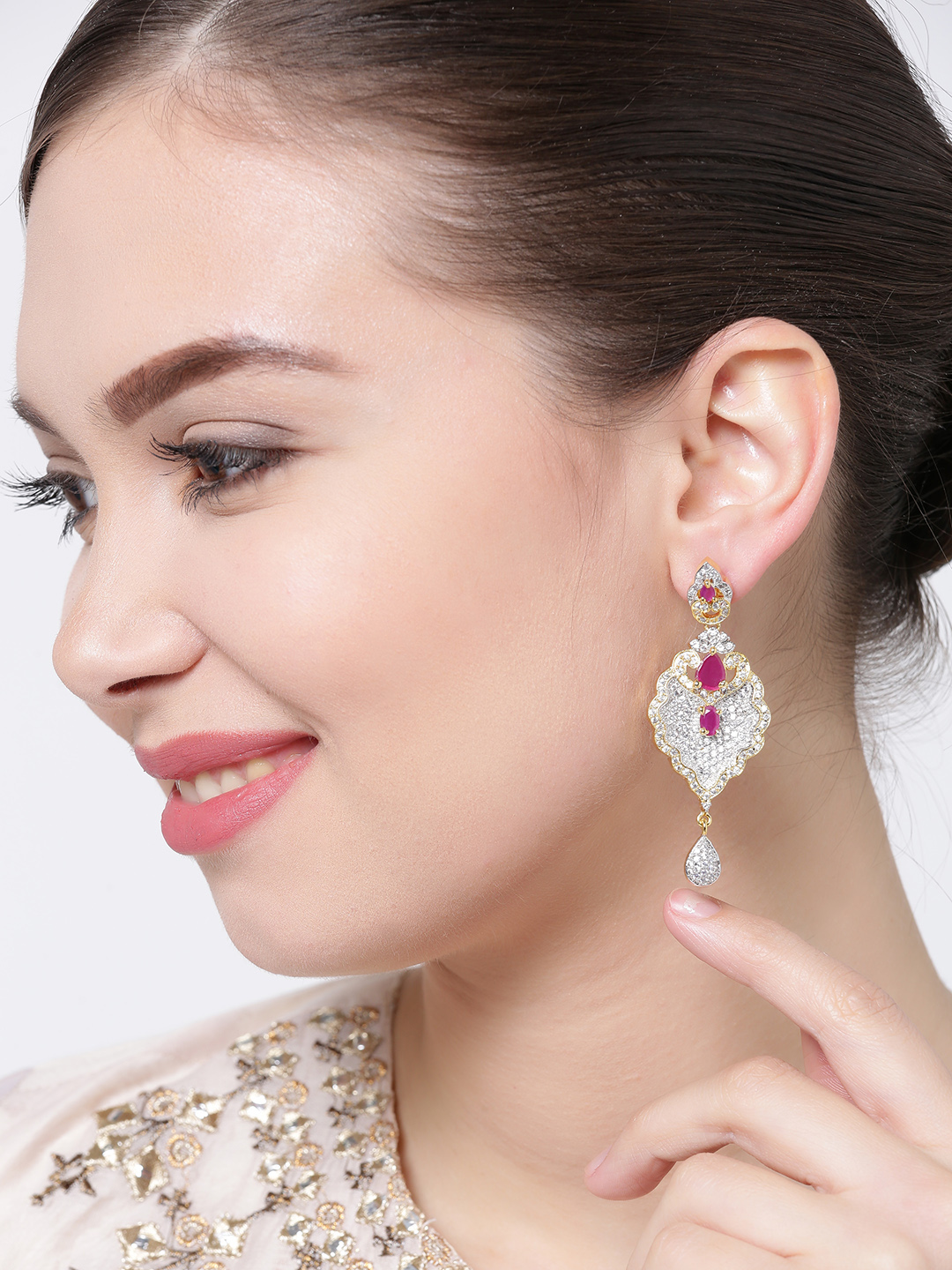 YouBella Silver-Toned  Gold-Toned Classic Drop Earrings